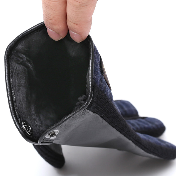  KURODA(クロダ) 日本製/スマホ対応/本革手袋 イタリアの名門「カノニコ社」ウール使用 ブルー ネイビー 青色 メンズ レザー グローブ タッチパネル対応 スマホ対応 スマートフォン対応 羊革(ラムスキン) KURODA(クロダ)