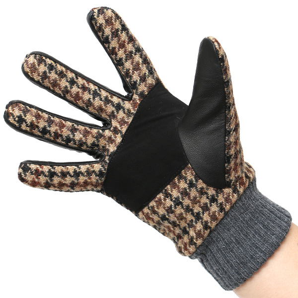  Harris Tweed(ハリスツイード)×日本の手袋専門ブランド「KURODA(クロダ)」 本革/スマホ対応 ブラウン 茶 茶色 メンズ レザー グローブ スマートフォン対応 タッチパネル対応 操作 可能 羊革(ラムスキン)