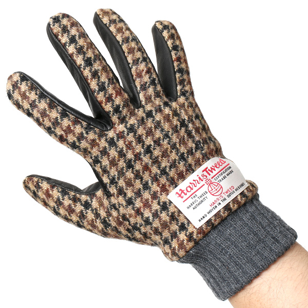  Harris Tweed(ハリスツイード)×日本の手袋専門ブランド「KURODA(クロダ)」 本革/スマホ対応 ブラウン 茶 茶色 メンズ レザー グローブ スマートフォン対応 タッチパネル対応 操作 可能 羊革(ラムスキン)