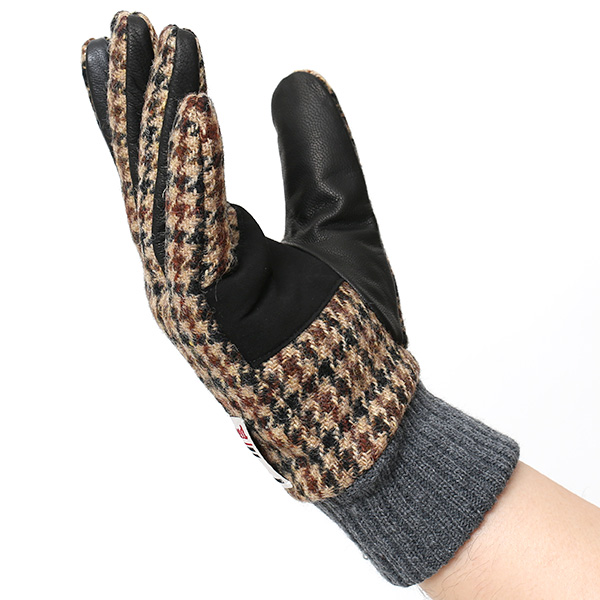  Harris Tweed(ハリスツイード)×日本の手袋専門ブランド「KURODA(クロダ)」 本革/スマホ対応 ブラウン 茶 茶色 メンズ レザー グローブ スマートフォン対応 タッチパネル対応 操作 可能 羊革(ラムスキン)