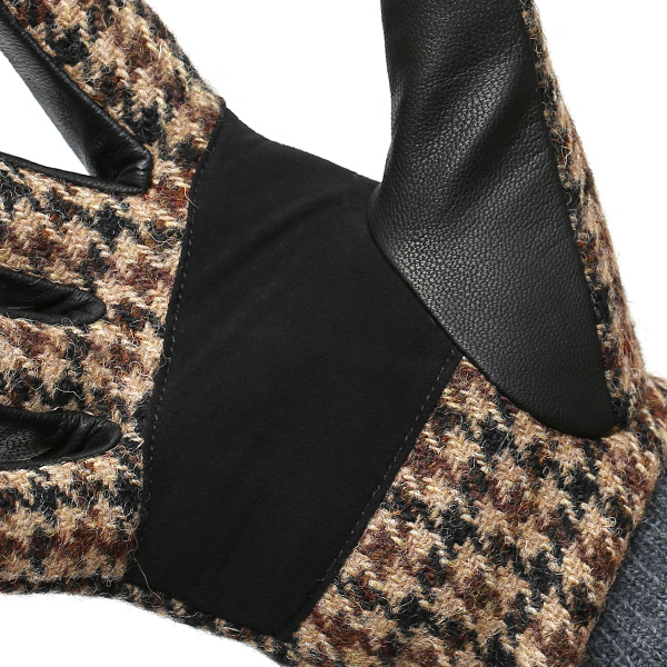  Harris Tweed(ハリスツイード)×日本の手袋専門ブランド「KURODA(クロダ)」 本革/スマホ対応 ブラウン 茶 茶色 メンズ レザー グローブ スマートフォン対応 タッチパネル対応 操作 可能 羊革(ラムスキン)