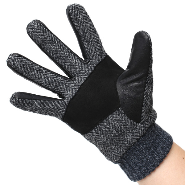  Harris Tweed(ハリスツイード)×日本の手袋専門ブランド「KURODA(クロダ)」 本革/スマホ対応 グレー グレイ 灰色 メンズ レザー グローブ スマートフォン対応 タッチパネル対応 操作 可能 羊革(ラムスキン)