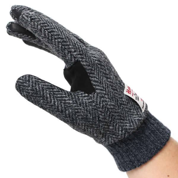  Harris Tweed(ハリスツイード)×日本の手袋専門ブランド「KURODA(クロダ)」 本革/スマホ対応 グレー グレイ 灰色 メンズ レザー グローブ スマートフォン対応 タッチパネル対応 操作 可能 羊革(ラムスキン)