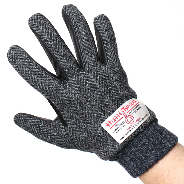  Harris Tweed(ハリスツイード)×日本の手袋専門ブランド「KURODA(クロダ)」 本革/スマホ対応 グレー グレイ 灰色 メンズ レザー グローブ スマートフォン対応 タッチパネル対応 操作 可能 羊革(ラムスキン)