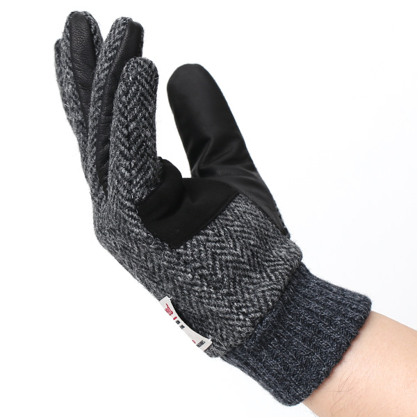  Harris Tweed(ハリスツイード)×日本の手袋専門ブランド「KURODA(クロダ)」 本革/スマホ対応 グレー グレイ 灰色 メンズ レザー グローブ スマートフォン対応 タッチパネル対応 操作 可能 羊革(ラムスキン)