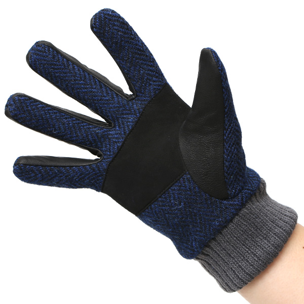  Harris Tweed(ハリスツイード)×日本の手袋専門ブランド「KURODA(クロダ)」 本革/スマホ対応 ブルー ネイビー 青色 メンズ レザー グローブ スマートフォン対応 タッチパネル対応 操作 可能 羊革(ラムスキン)