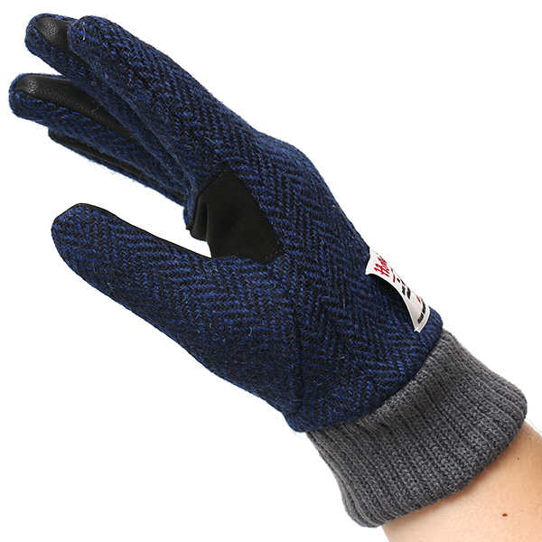  Harris Tweed(ハリスツイード)×日本の手袋専門ブランド「KURODA(クロダ)」 本革/スマホ対応 ブルー ネイビー 青色 メンズ レザー グローブ スマートフォン対応 タッチパネル対応 操作 可能 羊革(ラムスキン)