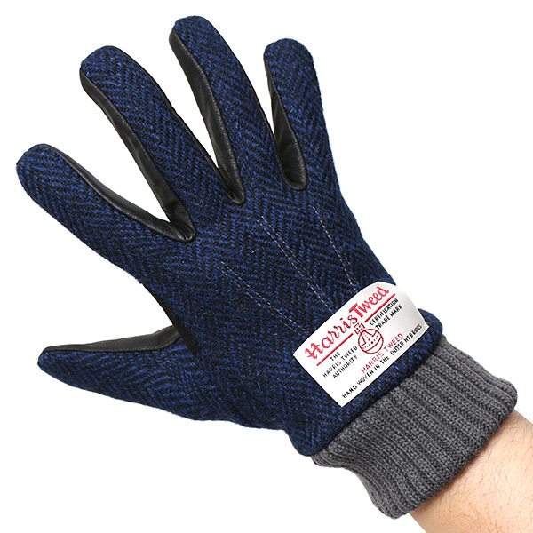  Harris Tweed(ハリスツイード)×日本の手袋専門ブランド「KURODA(クロダ)」 本革/スマホ対応 ブルー ネイビー 青色 メンズ レザー グローブ スマートフォン対応 タッチパネル対応 操作 可能 羊革(ラムスキン)