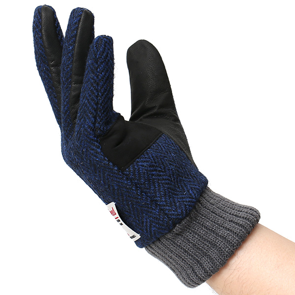  Harris Tweed(ハリスツイード)×日本の手袋専門ブランド「KURODA(クロダ)」 本革/スマホ対応 ブルー ネイビー 青色 メンズ レザー グローブ スマートフォン対応 タッチパネル対応 操作 可能 羊革(ラムスキン)