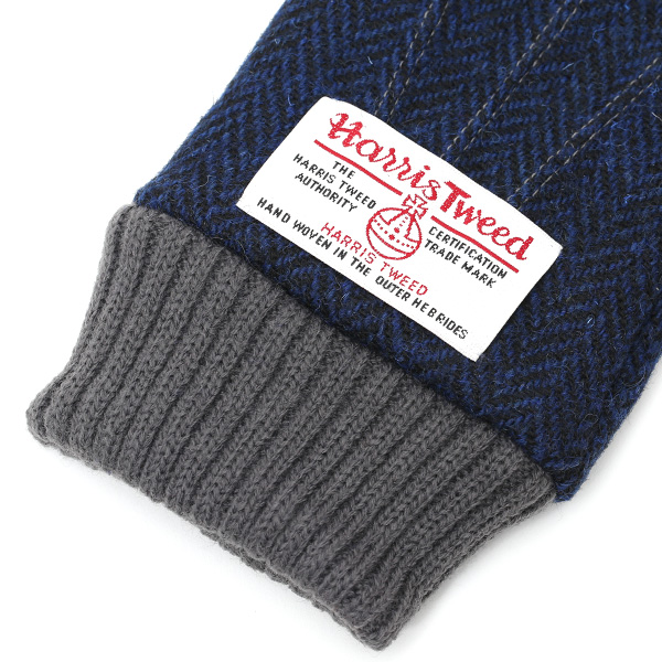  Harris Tweed(ハリスツイード)×日本の手袋専門ブランド「KURODA(クロダ)」 本革/スマホ対応 ブルー ネイビー 青色 メンズ レザー グローブ スマートフォン対応 タッチパネル対応 操作 可能 羊革(ラムスキン)