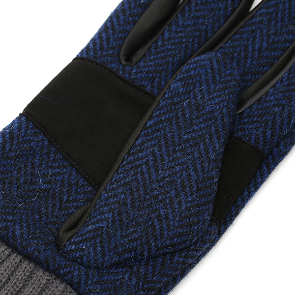 Harris Tweed(ハリスツイード)×日本の手袋専門ブランド「KURODA(クロダ)」 本革/スマホ対応 ブルー ネイビー 青色 メンズ レザー グローブ スマートフォン対応 タッチパネル対応 操作 可能 羊革(ラムスキン)