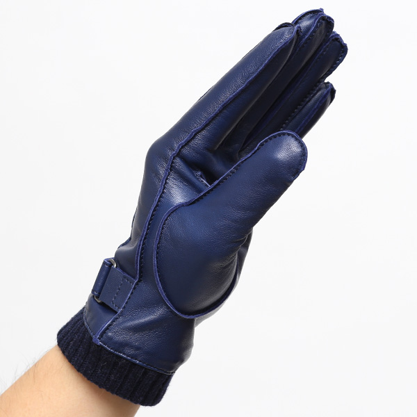  手袋 メンズ 本革 レザー カシミヤ混裏地 ブランド スマホ対応 ブルー ネイビー 青色 男性 男 プレゼント クリスマス ギフト 贈り物 おしゃれ 高級 大人 タッチパネル スマートフォン対応 操作 可能 KURODA(クロダ)