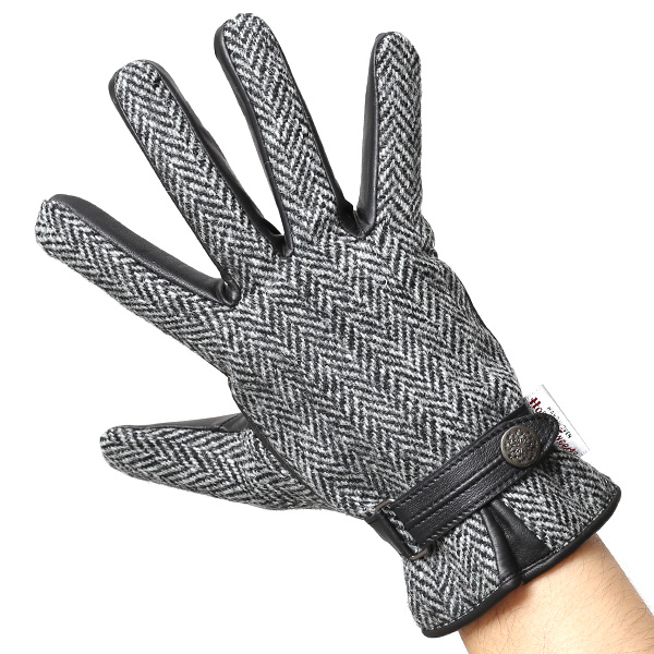  ハリスツイード(Harris Tweed) 日本製 手袋 メンズ 本革 レザー スマートフォン対応 スマホ グレー グレイ 灰色 ウール 手袋 グローブ タッチパネル 操作可能 プレゼント クリスマス ギフト ブランド化粧箱付き KURODA(クロダ)