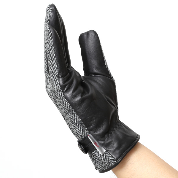  ハリスツイード(Harris Tweed) 日本製 手袋 メンズ 本革 レザー スマートフォン対応 スマホ グレー グレイ 灰色 ウール 手袋 グローブ タッチパネル 操作可能 プレゼント クリスマス ギフト ブランド化粧箱付き KURODA(クロダ)