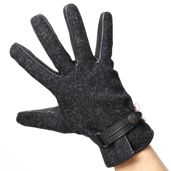  ハリスツイード(Harris Tweed) 日本製 手袋 メンズ 本革 レザー スマートフォン対応 スマホ グレー グレイ 灰色 ウール 手袋 グローブ タッチパネル 操作可能 プレゼント クリスマス ギフト ブランド化粧箱付き KURODA(クロダ)