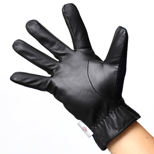  ハリスツイード(Harris Tweed) 日本製 手袋 メンズ 本革 レザー スマートフォン対応 スマホ ブルー ネイビー 青色 ウール 手袋 グローブ タッチパネル 操作可能 プレゼント クリスマス ギフト ブランド化粧箱付き KURODA(クロダ)