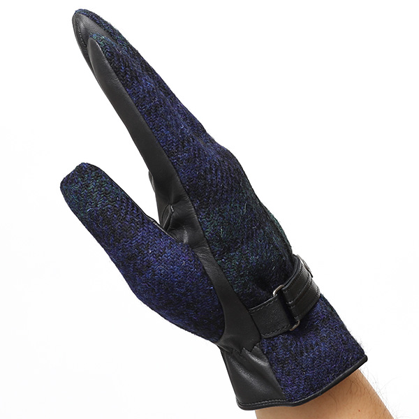  ハリスツイード(Harris Tweed) 日本製 手袋 メンズ 本革 レザー スマートフォン対応 スマホ ブルー ネイビー 青色 ウール 手袋 グローブ タッチパネル 操作可能 プレゼント クリスマス ギフト ブランド化粧箱付き KURODA(クロダ)