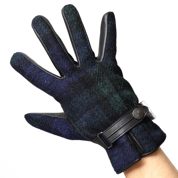  ハリスツイード(Harris Tweed) 日本製 手袋 メンズ 本革 レザー スマートフォン対応 スマホ ブルー ネイビー 青色 ウール 手袋 グローブ タッチパネル 操作可能 プレゼント クリスマス ギフト ブランド化粧箱付き KURODA(クロダ)