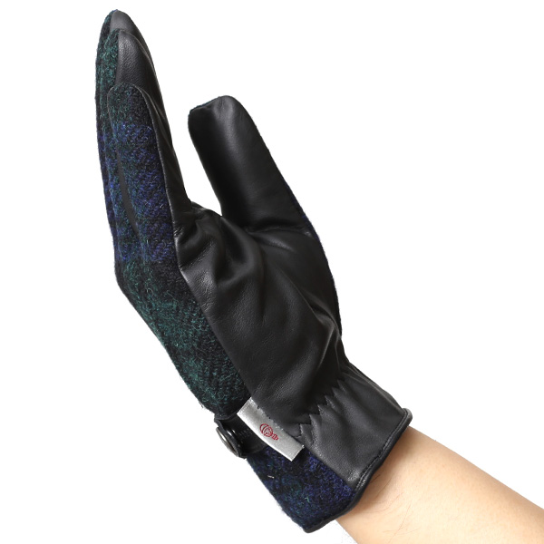  ハリスツイード(Harris Tweed) 日本製 手袋 メンズ 本革 レザー スマートフォン対応 スマホ ブルー ネイビー 青色 ウール 手袋 グローブ タッチパネル 操作可能 プレゼント クリスマス ギフト ブランド化粧箱付き KURODA(クロダ)