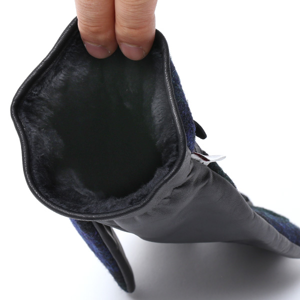  ハリスツイード(Harris Tweed) 日本製 手袋 メンズ 本革 レザー スマートフォン対応 スマホ ブルー ネイビー 青色 ウール 手袋 グローブ タッチパネル 操作可能 プレゼント クリスマス ギフト ブランド化粧箱付き KURODA(クロダ)