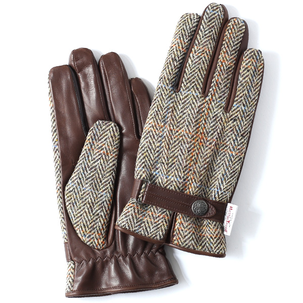 KURODA(クロダ) ハリスツイード 羊革 メンズ 手袋 ベージュ/ヘリンボーン
