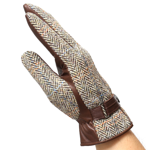 ハリスツイード(Harris Tweed) 日本製 手袋 メンズ 本革 レザー スマートフォン対応 スマホ ベージュ 肌色 ウール 手袋 グローブ タッチパネル 操作可能 プレゼント クリスマス ギフト ブランド化粧箱付き KURODA(クロダ)