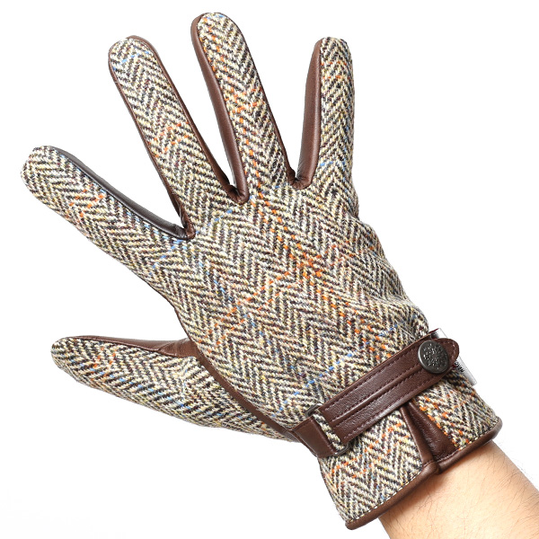 ハリスツイード(Harris Tweed) 日本製 手袋 メンズ 本革 レザー スマートフォン対応 スマホ ベージュ 肌色 ウール 手袋 グローブ タッチパネル 操作可能 プレゼント クリスマス ギフト ブランド化粧箱付き KURODA(クロダ)