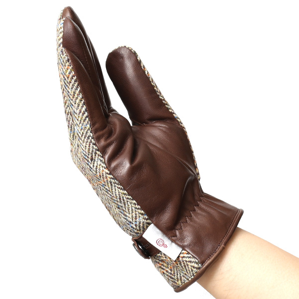 ハリスツイード(Harris Tweed) 日本製 手袋 メンズ 本革 レザー スマートフォン対応 スマホ ベージュ 肌色 ウール 手袋 グローブ タッチパネル 操作可能 プレゼント クリスマス ギフト ブランド化粧箱付き KURODA(クロダ)