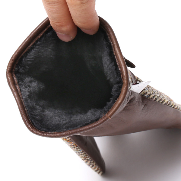 ハリスツイード(Harris Tweed) 日本製 手袋 メンズ 本革 レザー スマートフォン対応 スマホ ベージュ 肌色 ウール 手袋 グローブ タッチパネル 操作可能 プレゼント クリスマス ギフト ブランド化粧箱付き KURODA(クロダ)