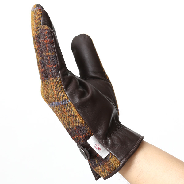  ハリスツイード(Harris Tweed) 日本製 手袋 メンズ 本革 レザー スマートフォン対応 スマホ イエロー 黄色 ウール 手袋 グローブ タッチパネル 操作可能 プレゼント クリスマス ギフト ブランド化粧箱付き KURODA(クロダ)