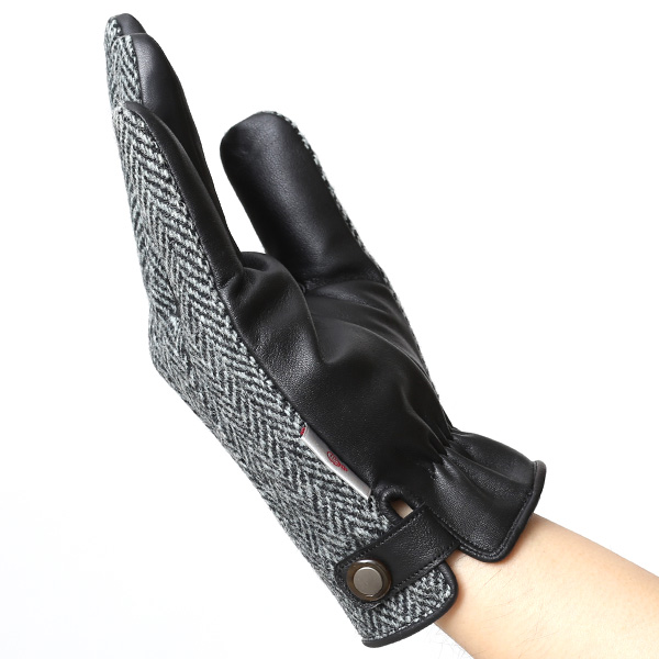  ハリスツイード 手袋 メンズ 日本製 本革 スマホ操作可能 グレー グレイ 灰色 スマートフォン対応 ウール レザー グローブ タッチパネル プレゼント クリスマス ギフト ブランド化粧箱付き KURODA(クロダ)