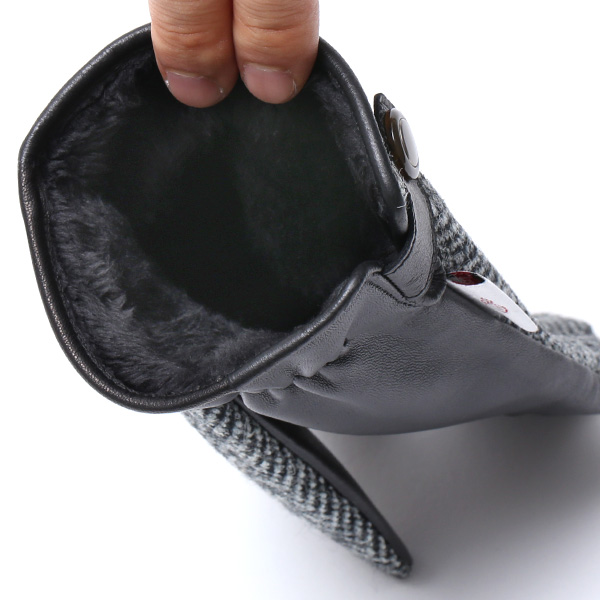  ハリスツイード 手袋 メンズ 日本製 本革 スマホ操作可能 グレー グレイ 灰色 スマートフォン対応 ウール レザー グローブ タッチパネル プレゼント クリスマス ギフト ブランド化粧箱付き KURODA(クロダ)