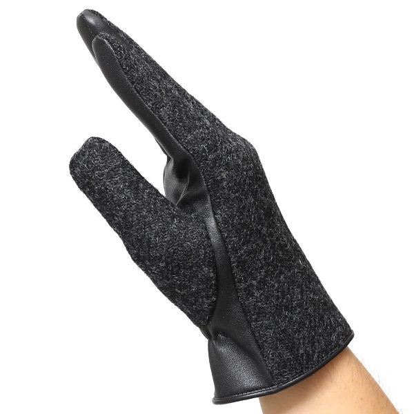  ハリスツイード 手袋 メンズ 日本製 本革 スマホ操作可能 グレー グレイ 灰色 スマートフォン対応 ウール レザー グローブ タッチパネル プレゼント クリスマス ギフト ブランド化粧箱付き KURODA(クロダ)