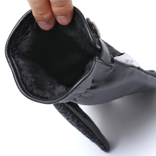  ハリスツイード 手袋 メンズ 日本製 本革 スマホ操作可能 グレー グレイ 灰色 スマートフォン対応 ウール レザー グローブ タッチパネル プレゼント クリスマス ギフト ブランド化粧箱付き KURODA(クロダ)