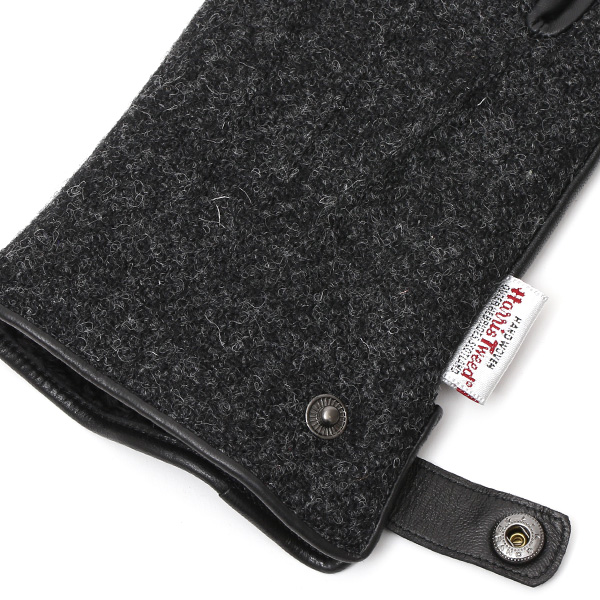  ハリスツイード 手袋 メンズ 日本製 本革 スマホ操作可能 グレー グレイ 灰色 スマートフォン対応 ウール レザー グローブ タッチパネル プレゼント クリスマス ギフト ブランド化粧箱付き KURODA(クロダ)