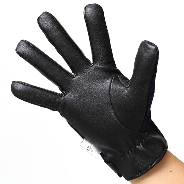  ハリスツイード 手袋 メンズ 日本製 本革 スマホ操作可能 ブルー ネイビー 青色 スマートフォン対応 ウール レザー グローブ タッチパネル プレゼント クリスマス ギフト ブランド化粧箱付き KURODA(クロダ)