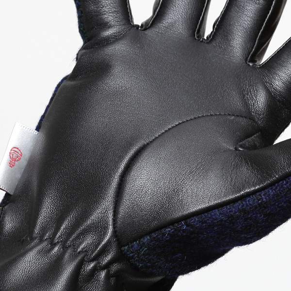  ハリスツイード 手袋 メンズ 日本製 本革 スマホ操作可能 ブルー ネイビー 青色 スマートフォン対応 ウール レザー グローブ タッチパネル プレゼント クリスマス ギフト ブランド化粧箱付き KURODA(クロダ)