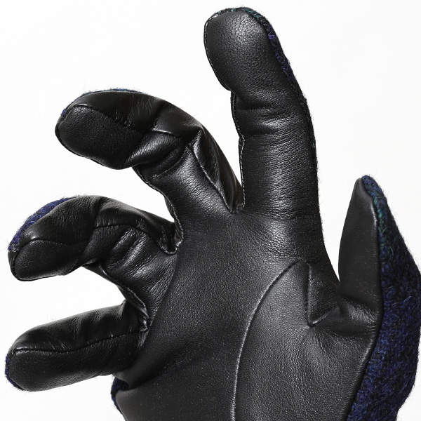  ハリスツイード 手袋 メンズ 日本製 本革 スマホ操作可能 ブルー ネイビー 青色 スマートフォン対応 ウール レザー グローブ タッチパネル プレゼント クリスマス ギフト ブランド化粧箱付き KURODA(クロダ)