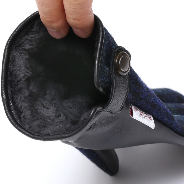  ハリスツイード 手袋 メンズ 日本製 本革 スマホ操作可能 ブルー ネイビー 青色 スマートフォン対応 ウール レザー グローブ タッチパネル プレゼント クリスマス ギフト ブランド化粧箱付き KURODA(クロダ)