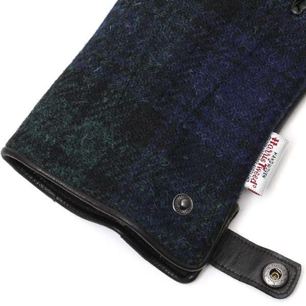  ハリスツイード 手袋 メンズ 日本製 本革 スマホ操作可能 ブルー ネイビー 青色 スマートフォン対応 ウール レザー グローブ タッチパネル プレゼント クリスマス ギフト ブランド化粧箱付き KURODA(クロダ)