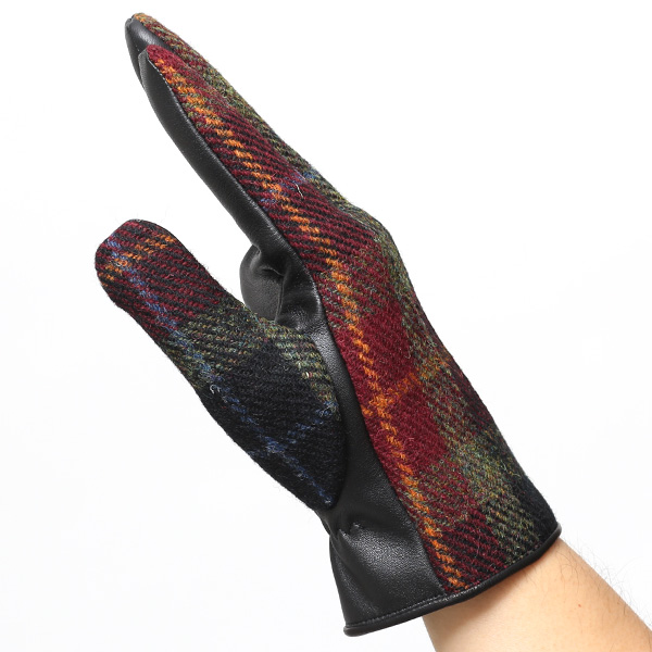  ハリスツイード 手袋 メンズ 日本製 本革 スマホ操作可能 グリーン 緑色 スマートフォン対応 ウール レザー グローブ タッチパネル プレゼント クリスマス ギフト ブランド化粧箱付き KURODA(クロダ)