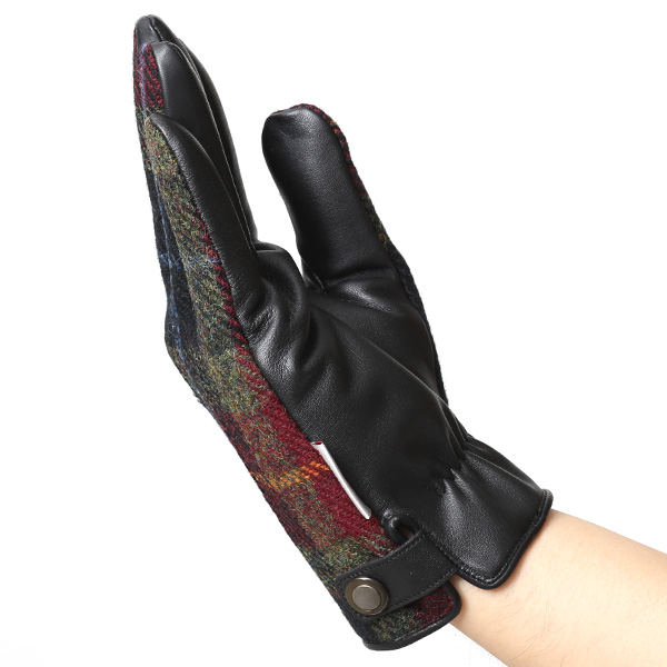  ハリスツイード 手袋 メンズ 日本製 本革 スマホ操作可能 グリーン 緑色 スマートフォン対応 ウール レザー グローブ タッチパネル プレゼント クリスマス ギフト ブランド化粧箱付き KURODA(クロダ)