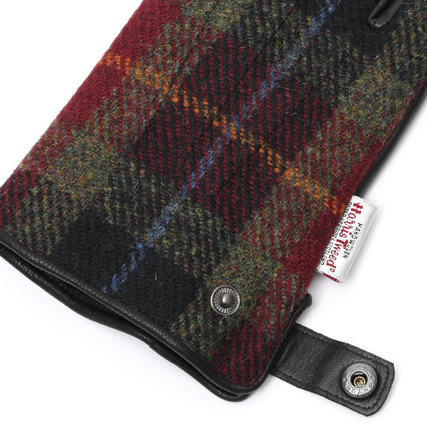  ハリスツイード 手袋 メンズ 日本製 本革 スマホ操作可能 グリーン 緑色 スマートフォン対応 ウール レザー グローブ タッチパネル プレゼント クリスマス ギフト ブランド化粧箱付き KURODA(クロダ)