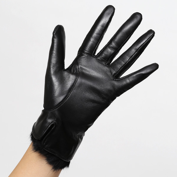  KURODA(クロダ) 手袋 レディース 本革 レザー 日本製 ベンベルグ(キュプラ)裏地 ラビットファー ブラック 黒 黒色 かわいい 高級 おしゃれ 大人 女性 プレゼント クリスマス 誕生日 ギフト 1万円 羊革 ラムスキン 皮 てぶくろ