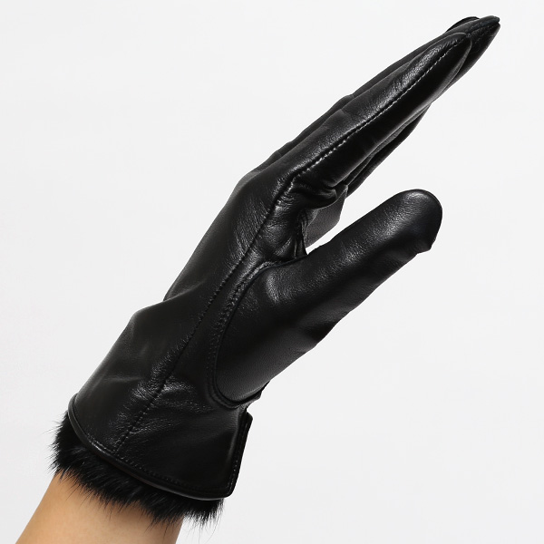  KURODA(クロダ) 手袋 レディース 本革 レザー 日本製 ベンベルグ(キュプラ)裏地 ラビットファー ブラック 黒 黒色 かわいい 高級 おしゃれ 大人 女性 プレゼント クリスマス 誕生日 ギフト 1万円 羊革 ラムスキン 皮 てぶくろ