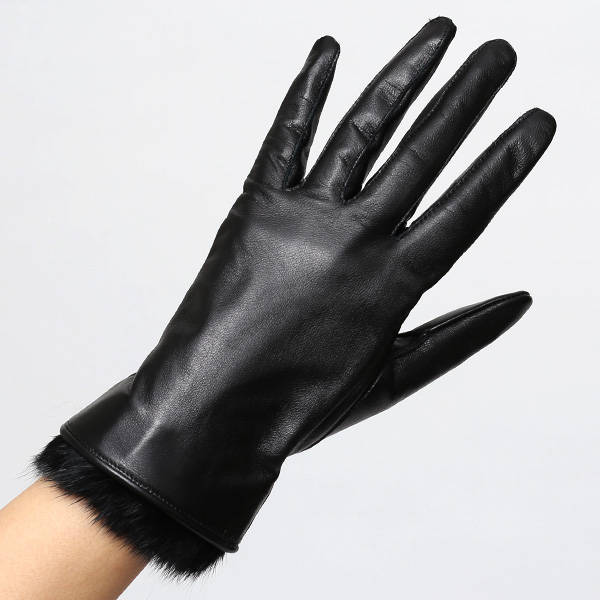  KURODA(クロダ) 手袋 レディース 本革 レザー 日本製 ベンベルグ(キュプラ)裏地 ラビットファー ブラック 黒 黒色 かわいい 高級 おしゃれ 大人 女性 プレゼント クリスマス 誕生日 ギフト 1万円 羊革 ラムスキン 皮 てぶくろ