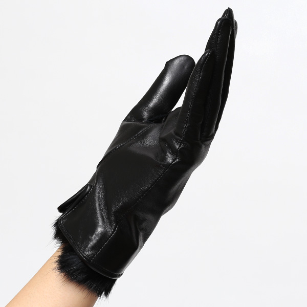  KURODA(クロダ) 手袋 レディース 本革 レザー 日本製 ベンベルグ(キュプラ)裏地 ラビットファー ブラック 黒 黒色 かわいい 高級 おしゃれ 大人 女性 プレゼント クリスマス 誕生日 ギフト 1万円 羊革 ラムスキン 皮 てぶくろ