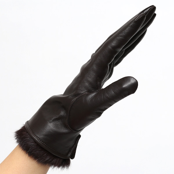  KURODA(クロダ) 手袋 レディース 本革 レザー 日本製 ベンベルグ(キュプラ)裏地 ラビットファー ダークブラウン ブラウン 茶 茶色 かわいい 高級 おしゃれ 大人 女性 プレゼント クリスマス 誕生日 ギフト 1万円 羊革 ラムスキン 皮 てぶくろ