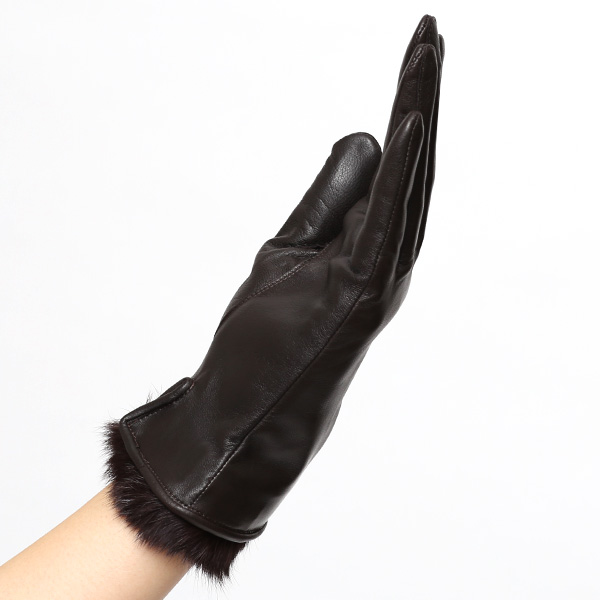  KURODA(クロダ) 手袋 レディース 本革 レザー 日本製 ベンベルグ(キュプラ)裏地 ラビットファー ダークブラウン ブラウン 茶 茶色 かわいい 高級 おしゃれ 大人 女性 プレゼント クリスマス 誕生日 ギフト 1万円 羊革 ラムスキン 皮 てぶくろ