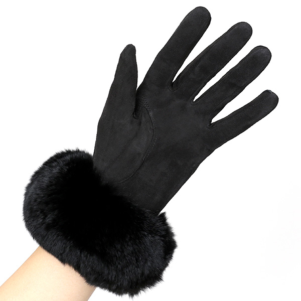  KURODA(クロダ) レディース 革手袋 本革 レザー 日本製 ラビットファー ベンベルグ(キュプラ)裏地 ブラック 黒 黒色 かわいい 高級 おしゃれ 大人 女性 結婚式 パーティー ドレス ファー付き 羊革 皮 てぶくろ